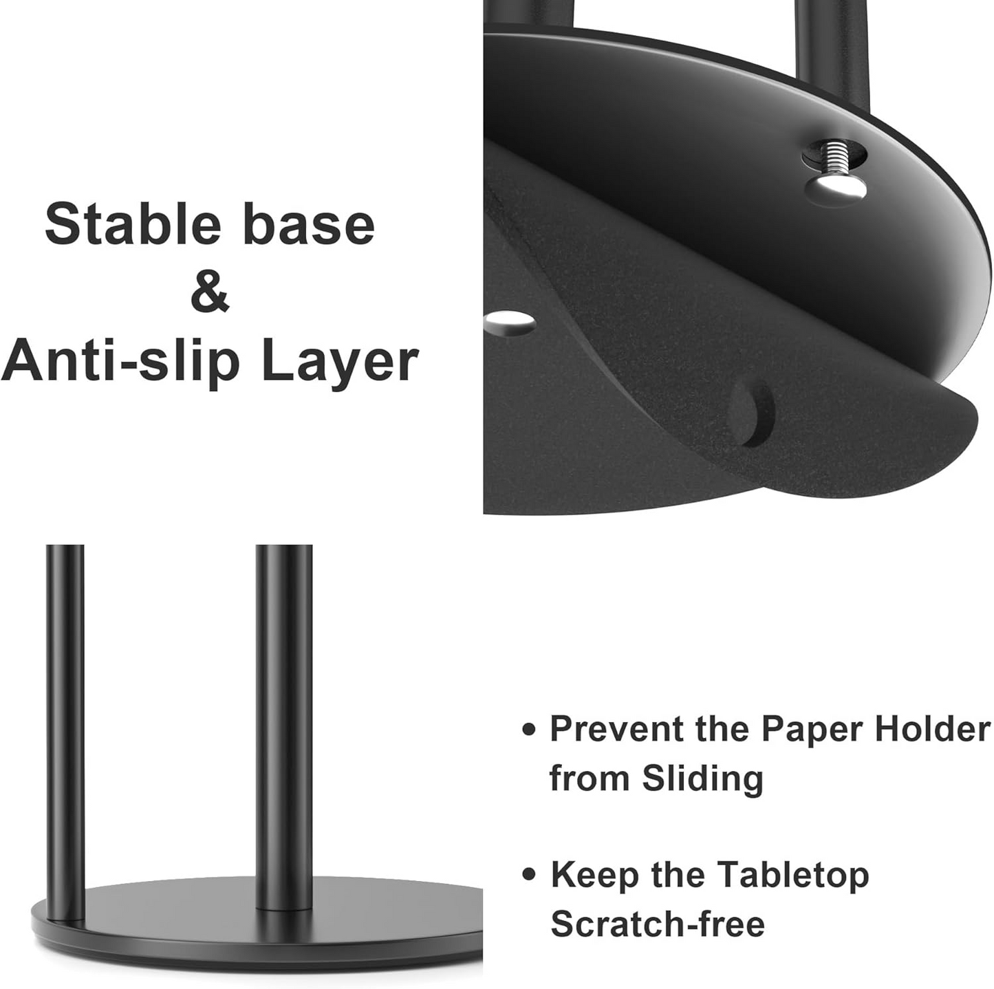 Kitchen Paper Towel Holder – Black Stainless Steel Roll Dispenser with Non-Slip Weighted Base
