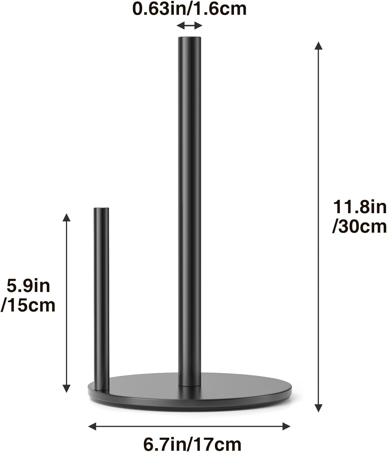 Kitchen Paper Towel Holder – Black Stainless Steel Roll Dispenser with Non-Slip Weighted Base