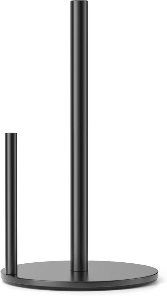 Kitchen Paper Towel Holder – Black Stainless Steel Roll Dispenser with Non-Slip Weighted Base