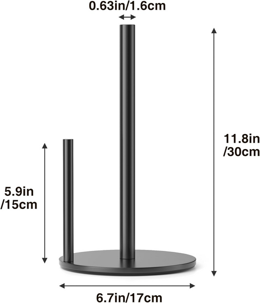 Kitchen Paper Towel Holder – Black Stainless Steel Roll Dispenser with Non-Slip Weighted Base